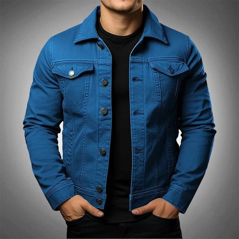 Solid Color Denim Utility Jacket - Men's Heavyweight Coat