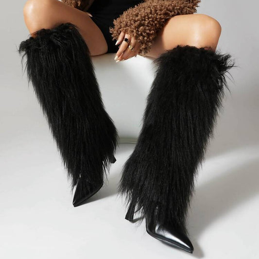 Women's Boots With Tassels, Stiletto Heels And Pointed Toes Fashionable Long Boots