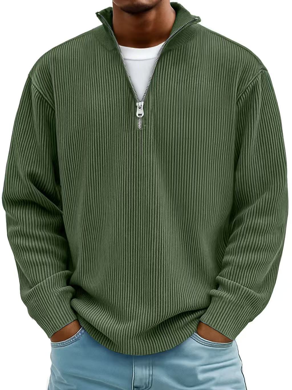 Men's Corduroy Zip Stand Collar Sweatshirt