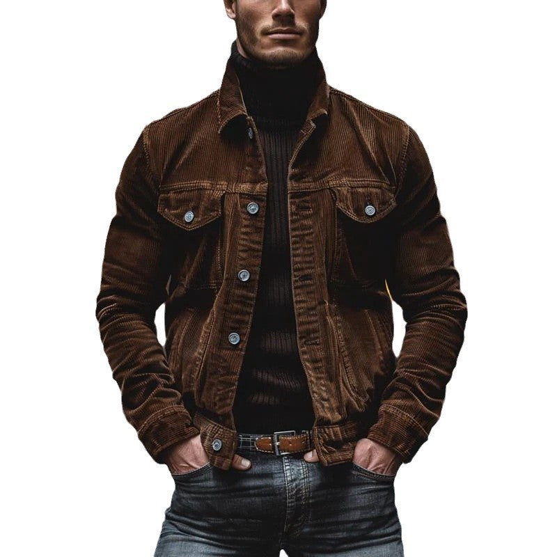 Men's Striped Corduroy Lapel Jacket