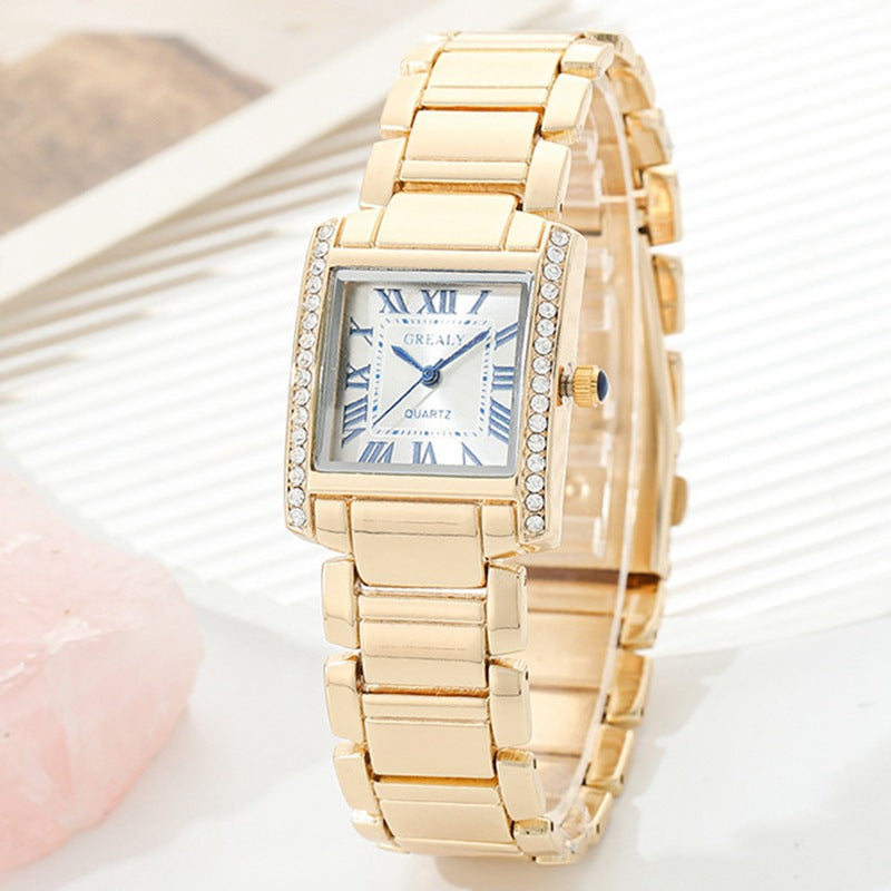 Rectangular Women's Watch - Roman Numerals with Diamond Accents