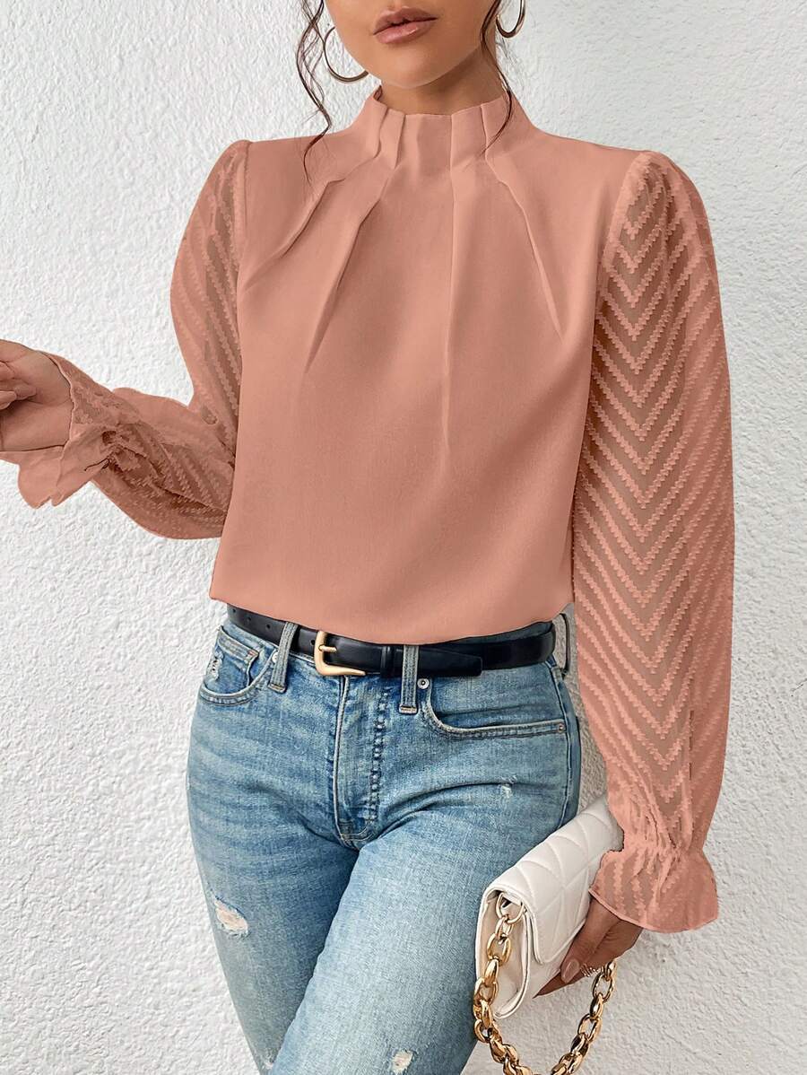 Women's Half-Turtleneck Chiffon Long Sleeve Top