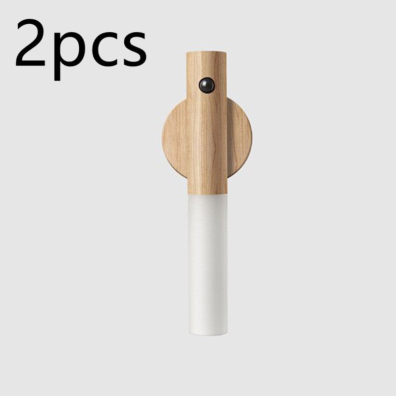 Magnetic Wooden LED Night Light with Motion Sensor - USB Rechargeable Wall Light