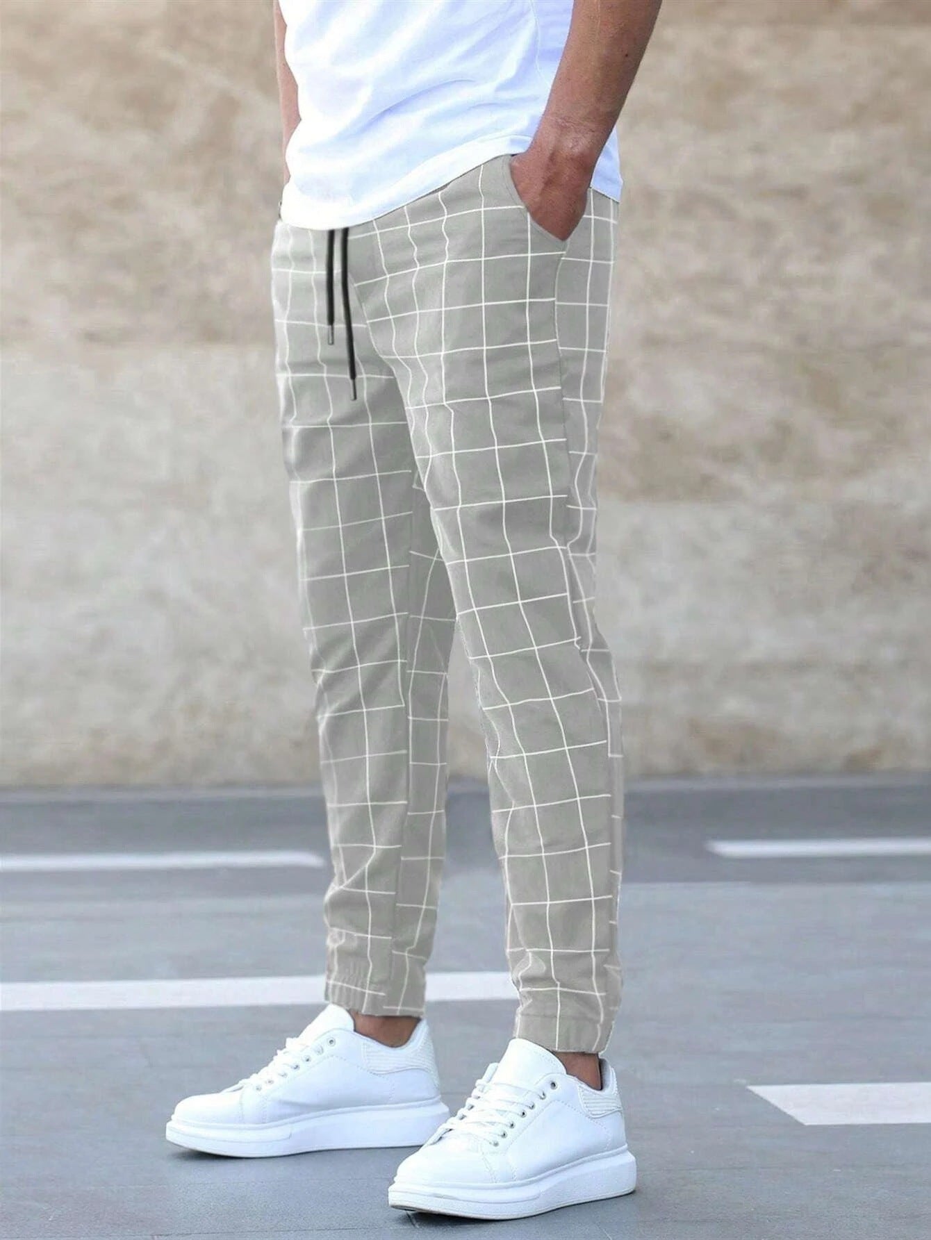Men Plaid Drawstring Trousers