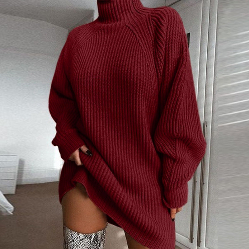 Robe pull col roulé pour femme - Tricot chaud d'hiver
