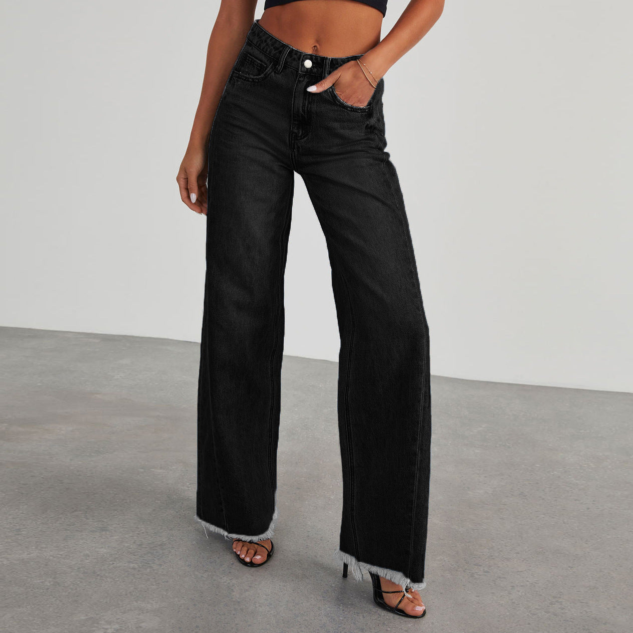 Women's High Waist Straight Wide-Leg Jeans with Pockets