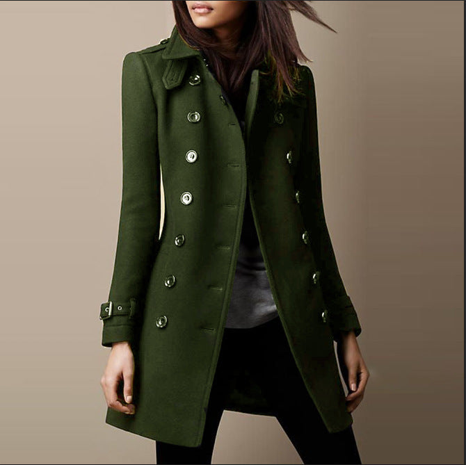 Women's Double-Breasted Wool Overcoat - Lined Lapel Coat with Pockets