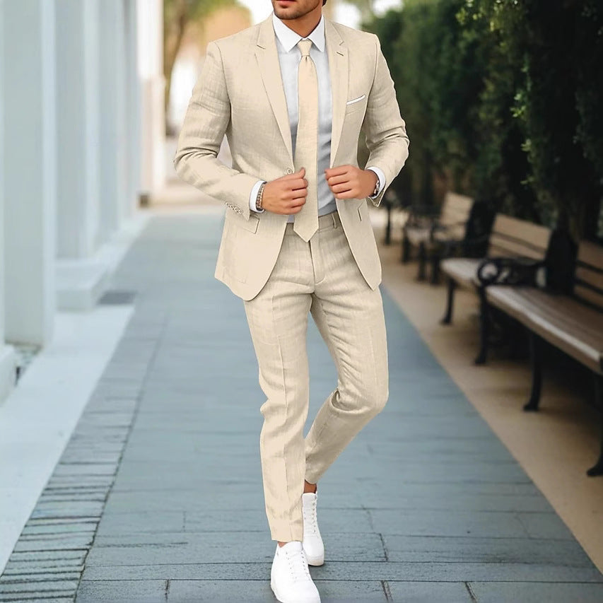 Men's Linen Single-Breasted Suit Jacket and Pants