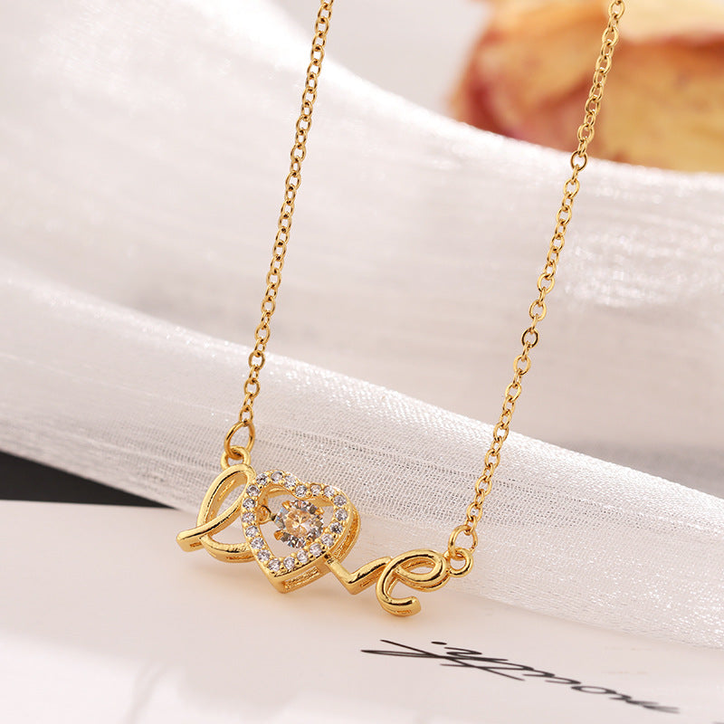 Love Heart Clavicle Necklace - Titanium Steel Chain
