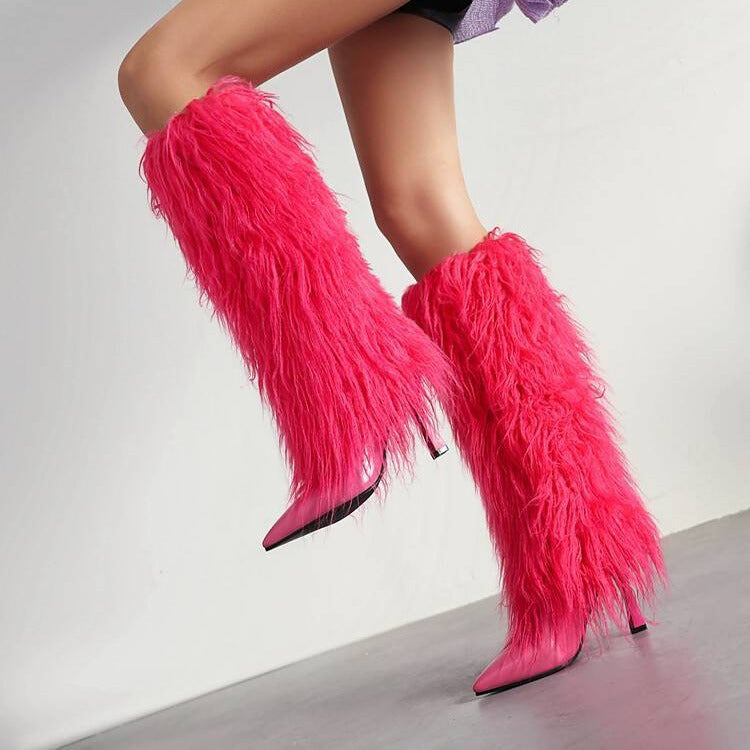 Bottes longues tendance à talons aiguilles, bout pointu et pampilles pour femme