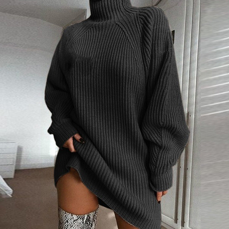 Robe pull col roulé pour femme - Tricot chaud d'hiver