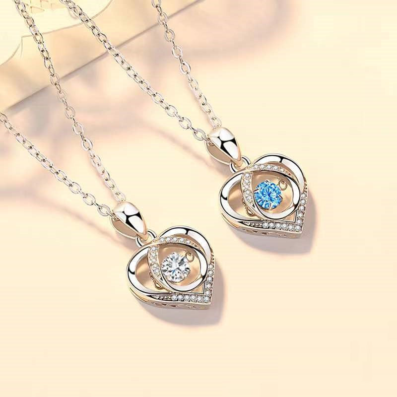 Beating Heart Necklace - S925 Sterling Silver with Rhinestones