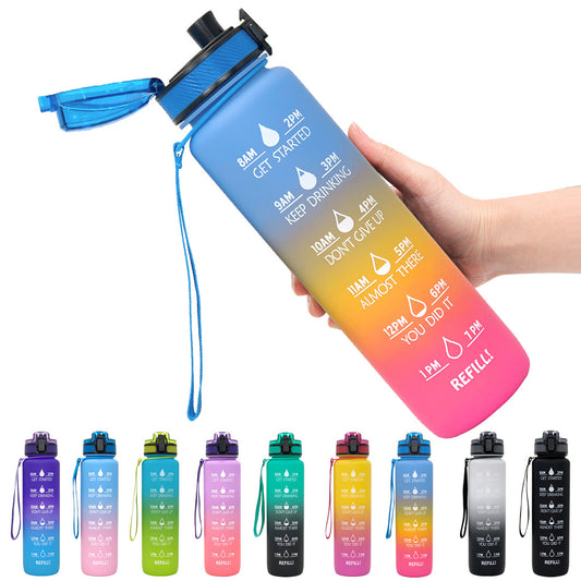 Water Bottle  1L with Time Marker - Leakproof Sports Bottle with Bounce Cover