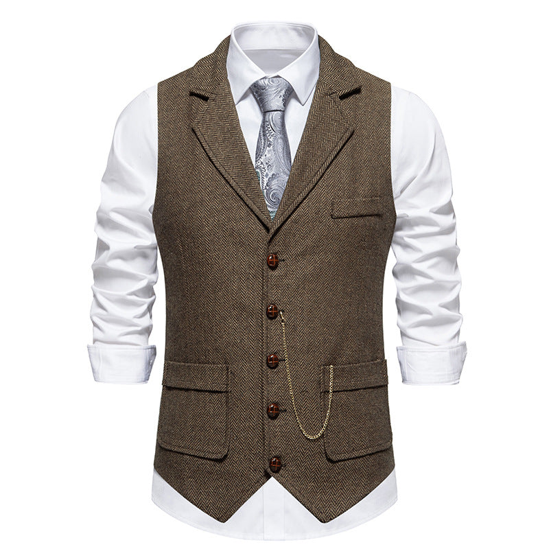 Herringbone Multi-Pocket Casual Vest - Retro Streetwear Style