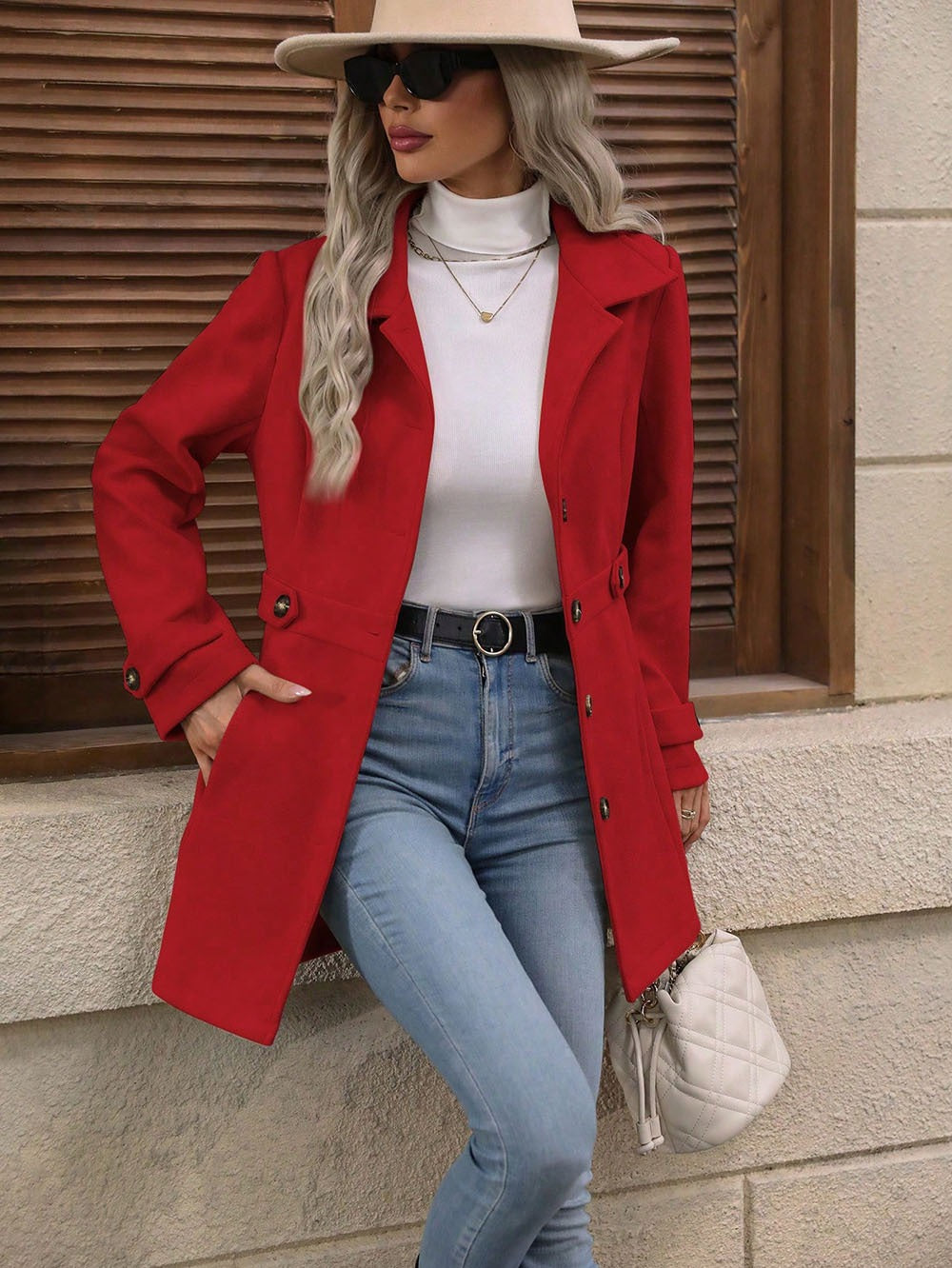 Women's Elegant Single-Breasted Wool Coat