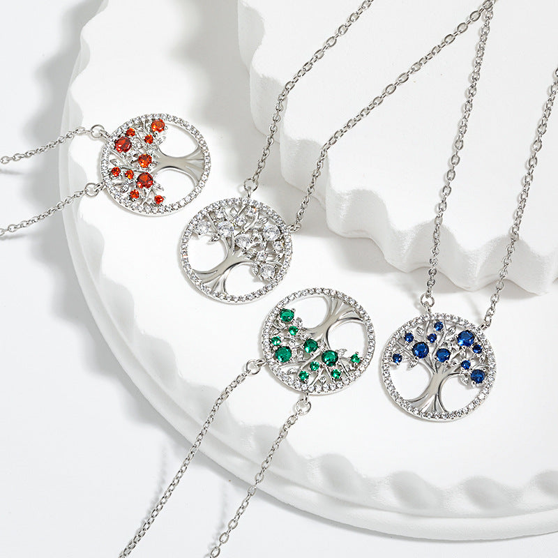Collier Arbre de Vie - Pendentif Zircon Coloré Creux