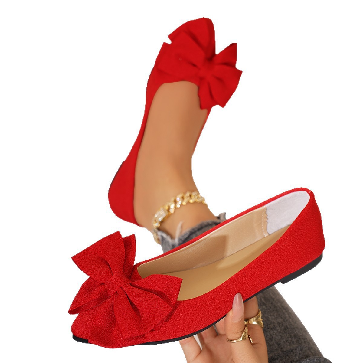 Women's Pointed Toe Slip-On Shoes with Bow Detail