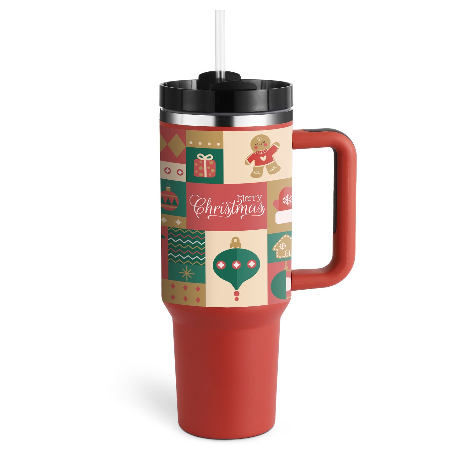 40oz Insulated Stainless Steel Tumbler with Handle & Straw - Spill-Proof Travel Mug