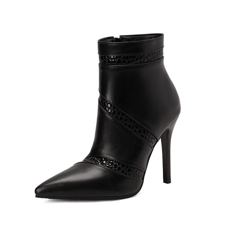 Bottes à talon aiguille color block pour femme - Bottines à talon haut et bout pointu