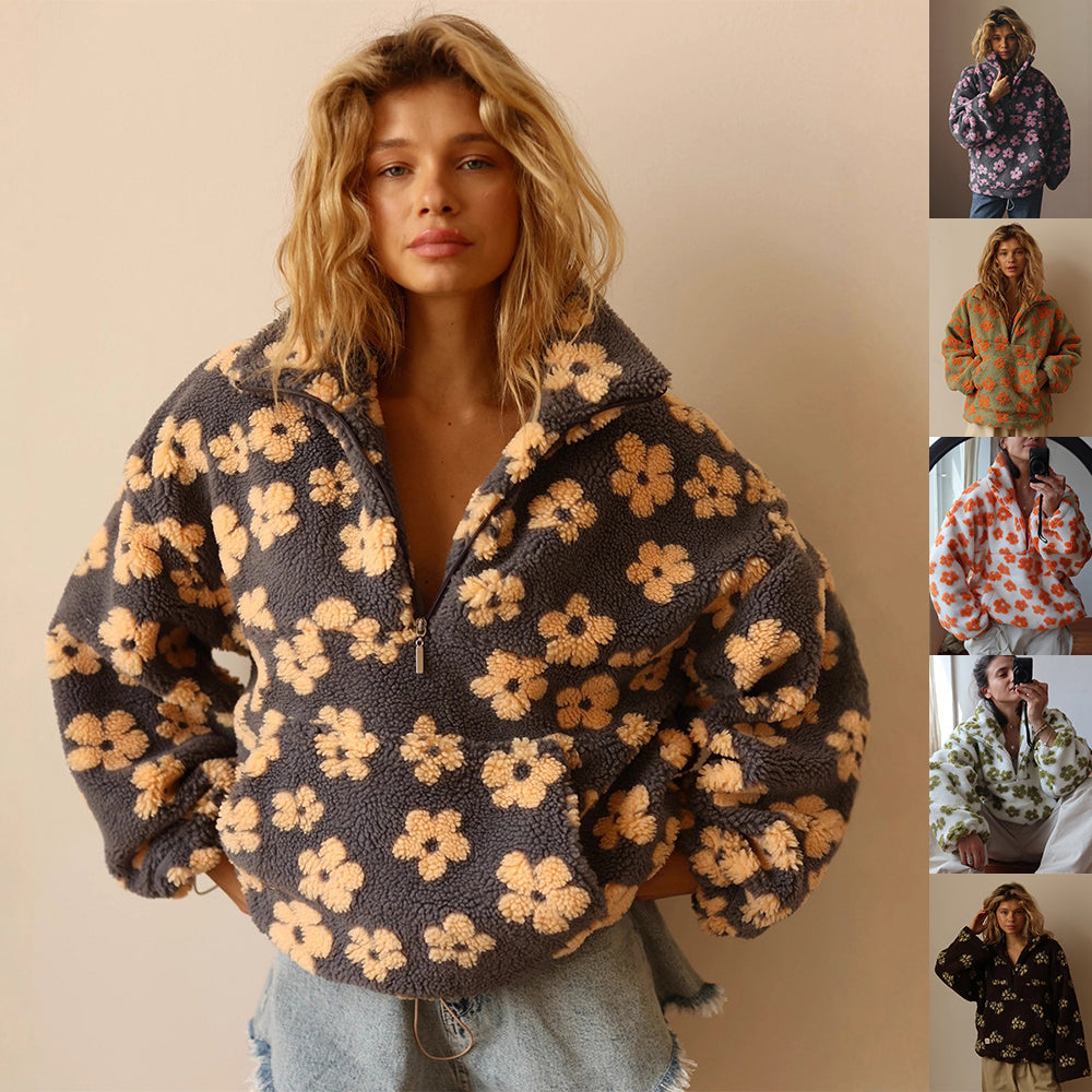 Winter Flowers Lambskin Sweatshirt with Pockets