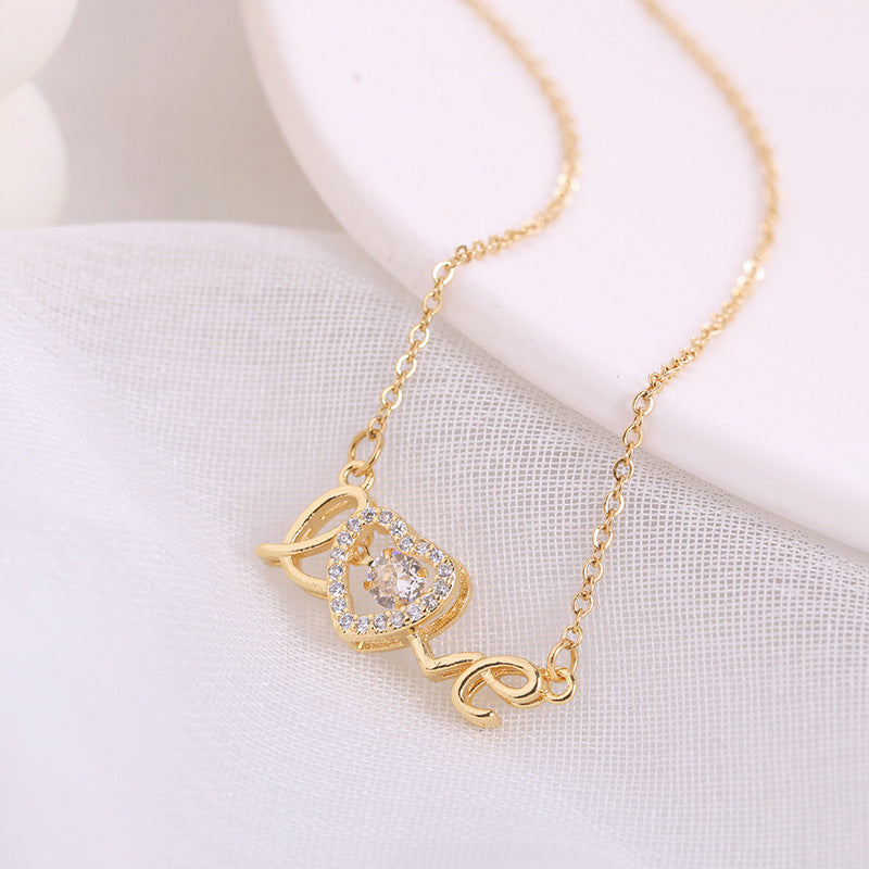 Love Heart Clavicle Necklace - Titanium Steel Chain