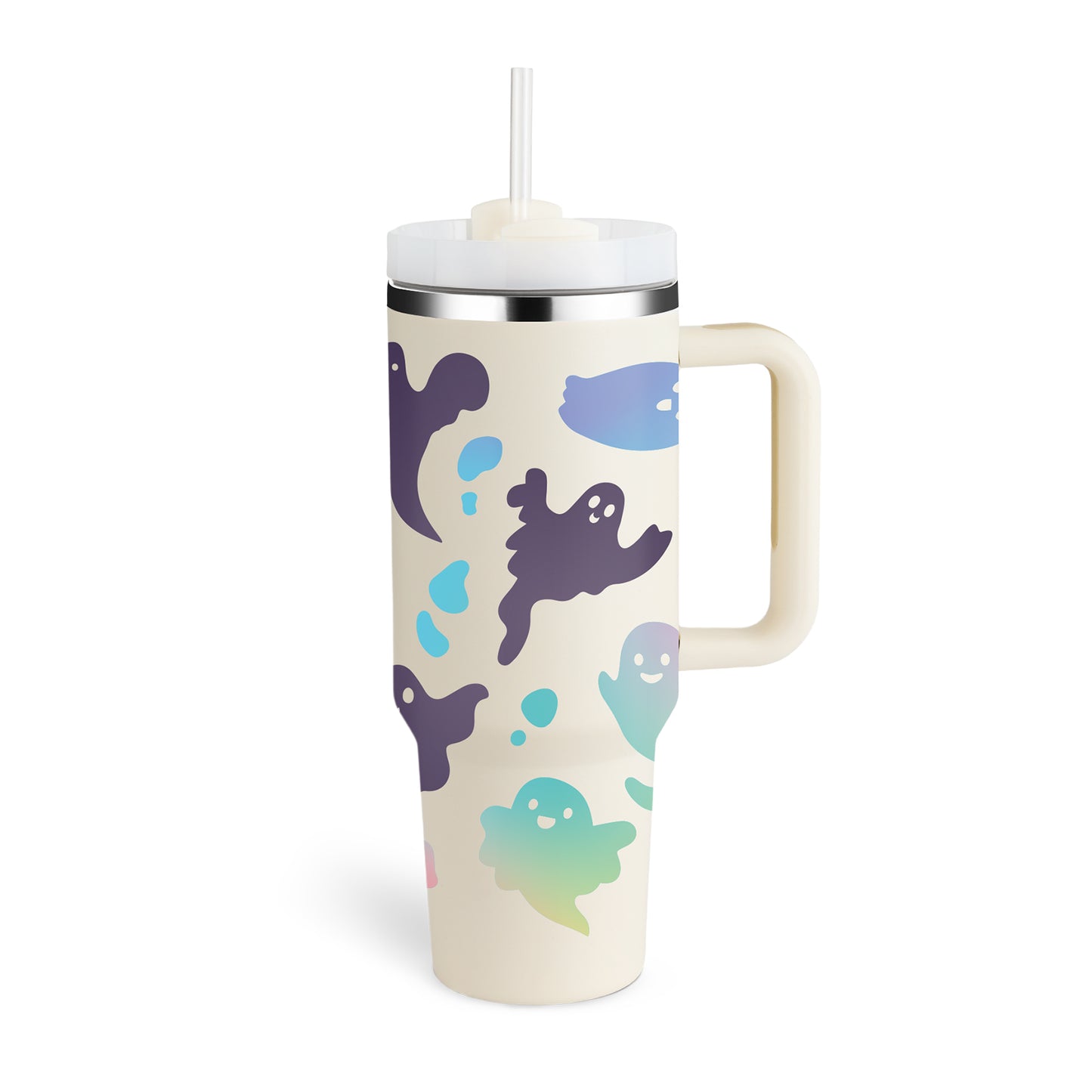 40oz Insulated Stainless Steel Tumbler with Handle & Straw - Spill-Proof Travel Mug