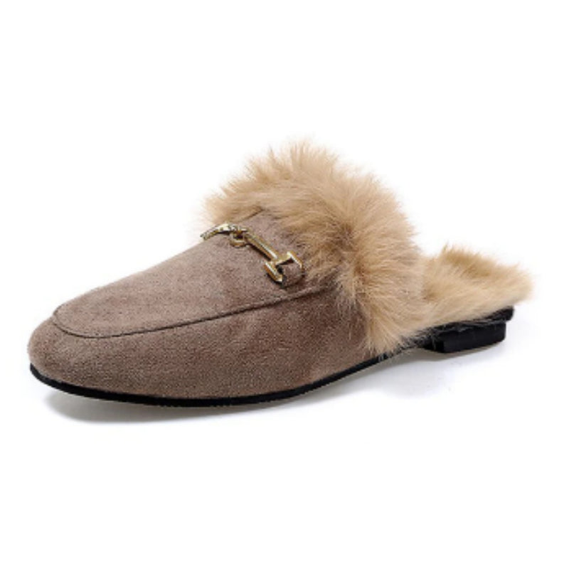Women's Suede & Velvet Flat-Bottom Slippers - Cozy Fur Lined Comfort Shoes