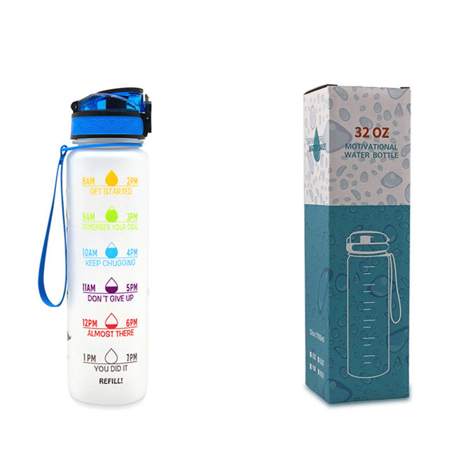 Water Bottle  1L with Time Marker - Leakproof Sports Bottle with Bounce Cover