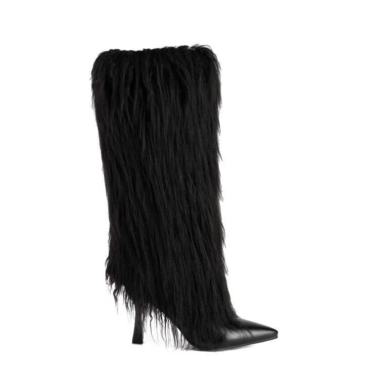 Bottes longues tendance à talons aiguilles, bout pointu et pampilles pour femme