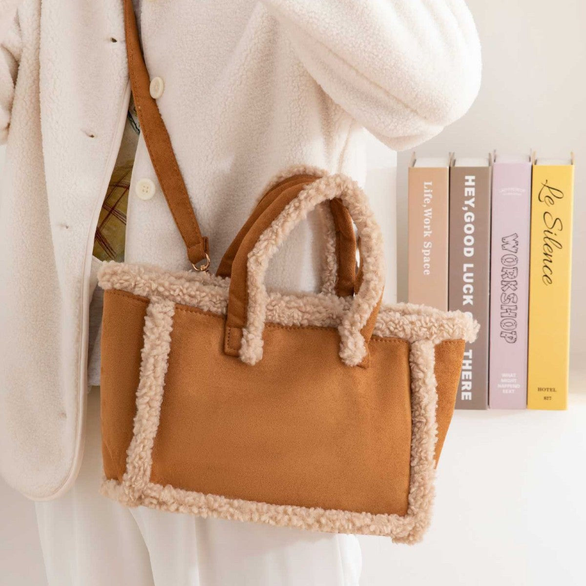 Plush Crossbody Tote Bag - Women's Soft Shoulder Handbag
