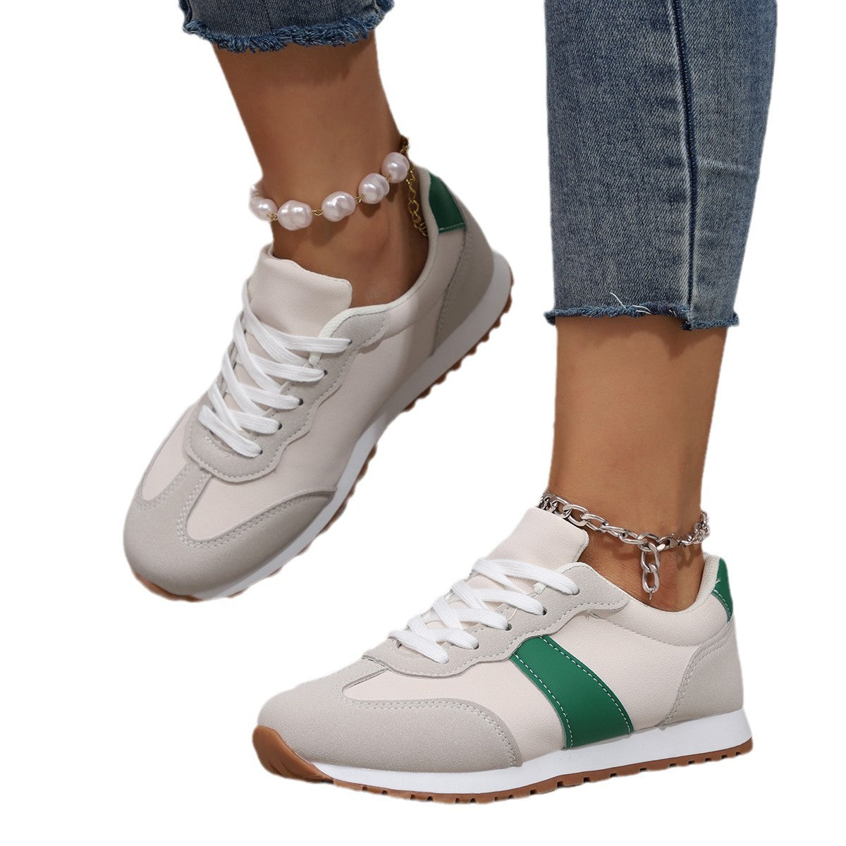 Women's Thick Sole Platform Sneakers - Casual Lace-Up Round Toe Elevating Shoes