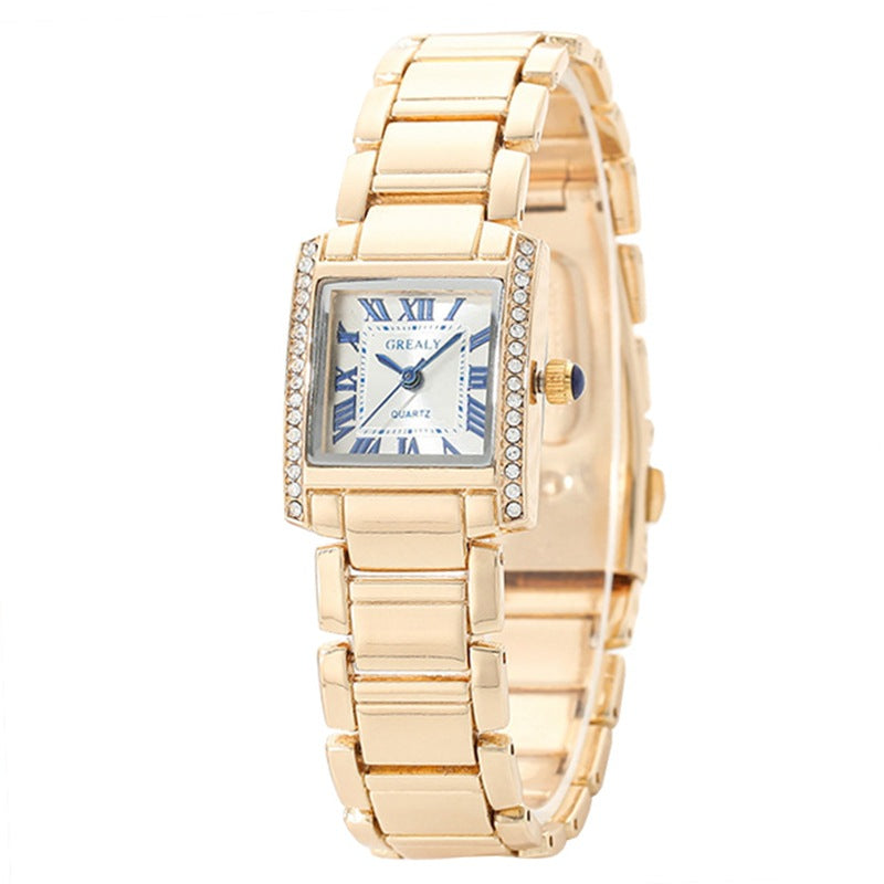 Rectangular Women's Watch - Roman Numerals with Diamond Accents