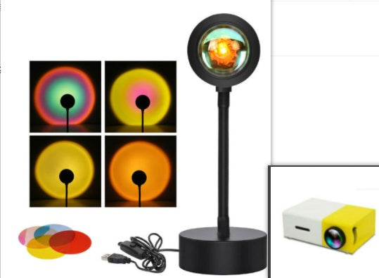 Sunset Projection Lamp - Rotating Rainbow Night Light for Wall Decoration