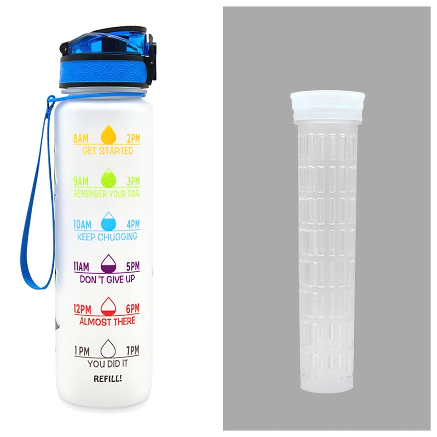 Water Bottle  1L with Time Marker - Leakproof Sports Bottle with Bounce Cover