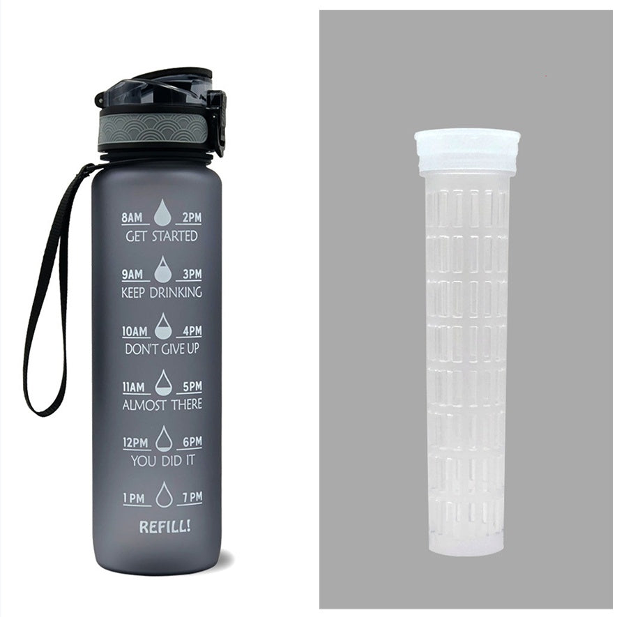 Water Bottle  1L with Time Marker - Leakproof Sports Bottle with Bounce Cover