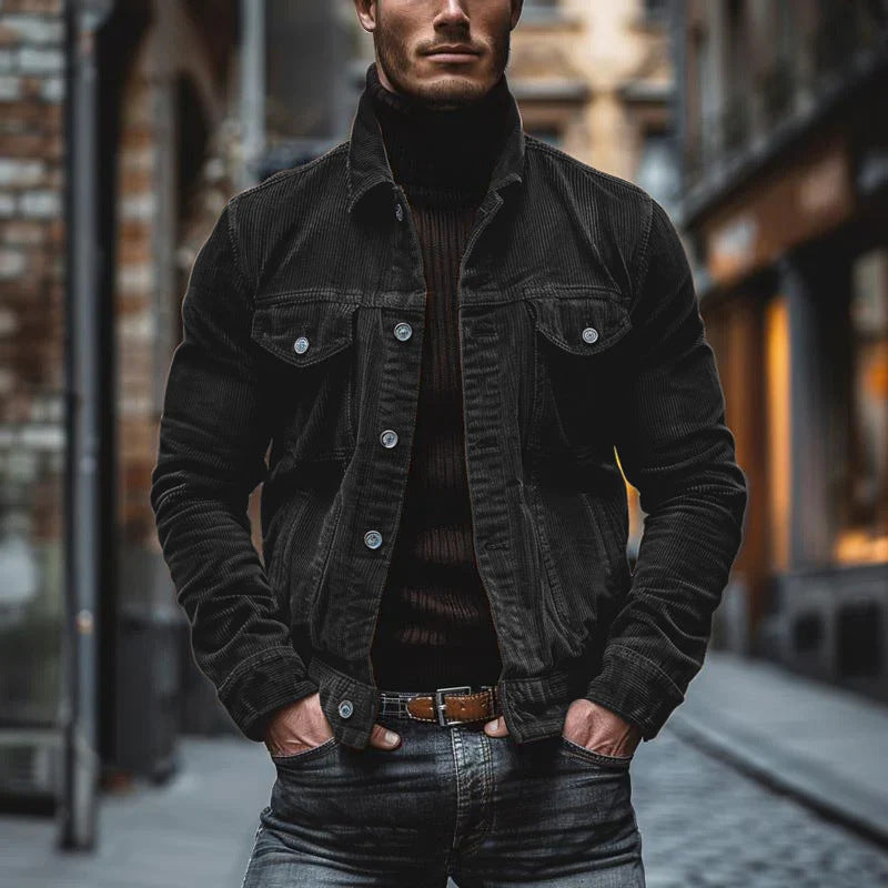 Men's Striped Corduroy Lapel Jacket
