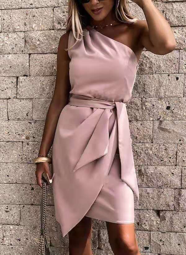 Robe de soirée asymétrique à bretelle unique pour femme - Sans manches