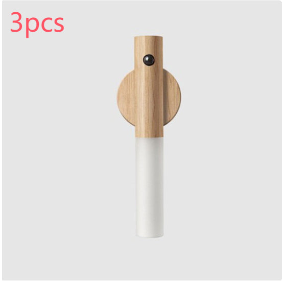 Magnetic Wooden LED Night Light with Motion Sensor - USB Rechargeable Wall Light