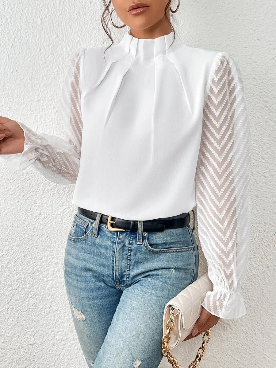 Women's Half-Turtleneck Chiffon Long Sleeve Top