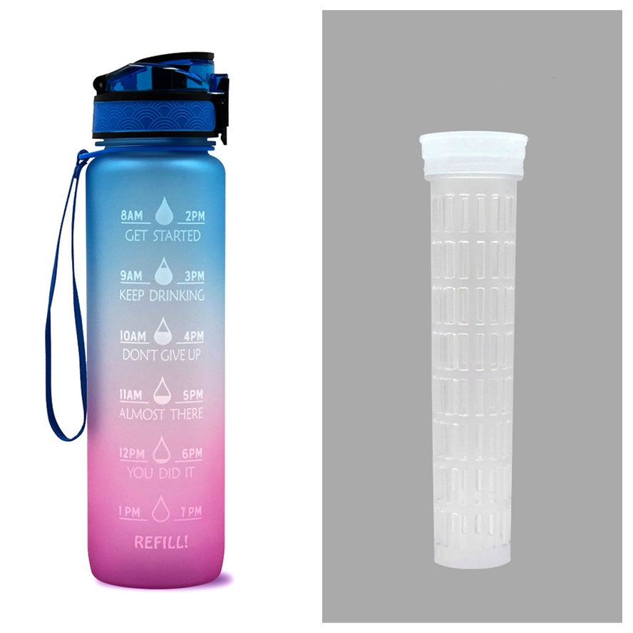 Water Bottle  1L with Time Marker - Leakproof Sports Bottle with Bounce Cover
