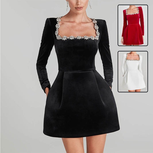Rhinestone Floral A-Line Dress