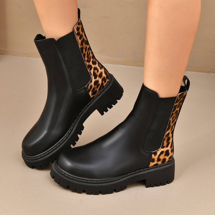 Bottes décontractées tout-aller à bout rond, talon épais et patchwork