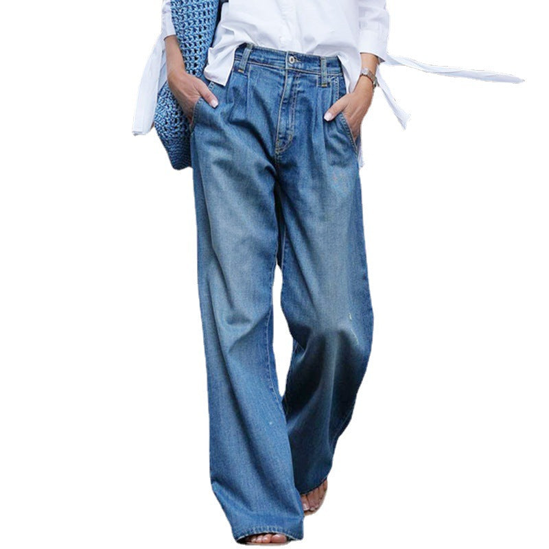 Jeans amples taille haute bleus pour femme