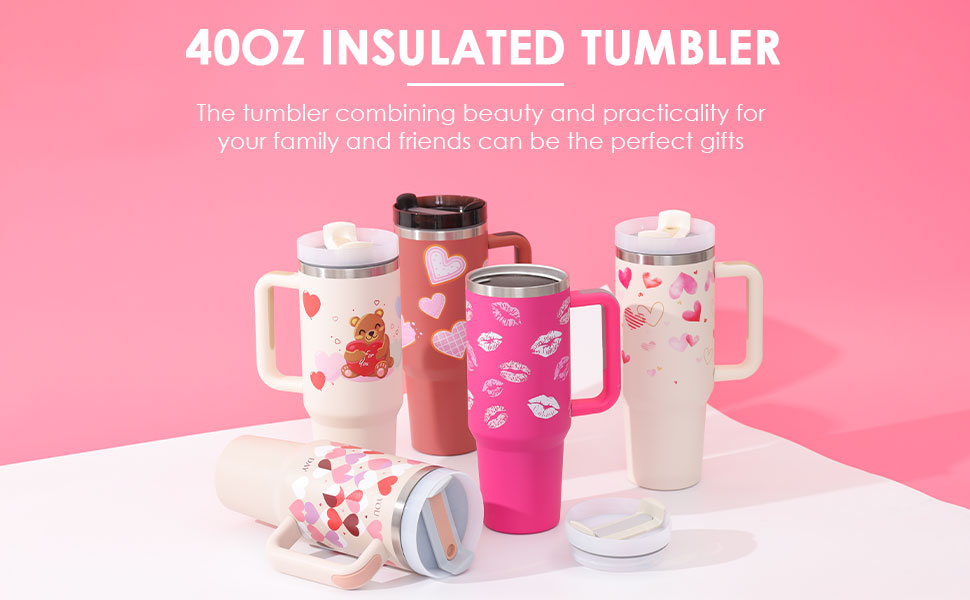 40oz Insulated Stainless Steel Tumbler with Handle & Straw - Spill-Proof Travel Mug