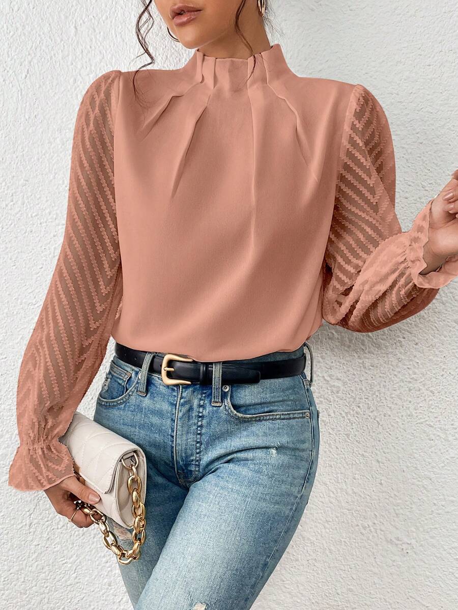 Women's Half-Turtleneck Chiffon Long Sleeve Top