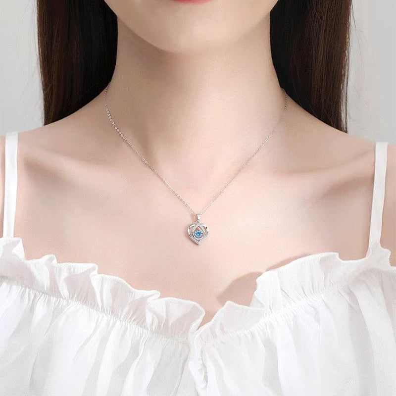 Beating Heart Necklace - S925 Sterling Silver with Rhinestones