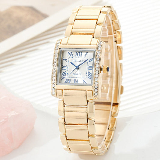 Rectangular Women's Watch - Roman Numerals with Diamond Accents