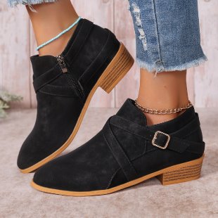 Bottes en cuir grandes tailles pour femme avec fermeture éclair latérale et brides croisées