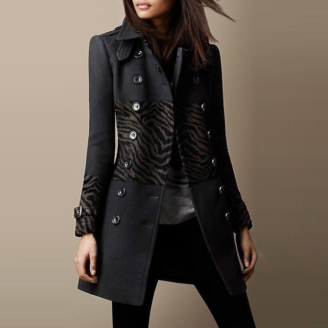 Women's Double-Breasted Wool Overcoat - Lined Lapel Coat with Pockets