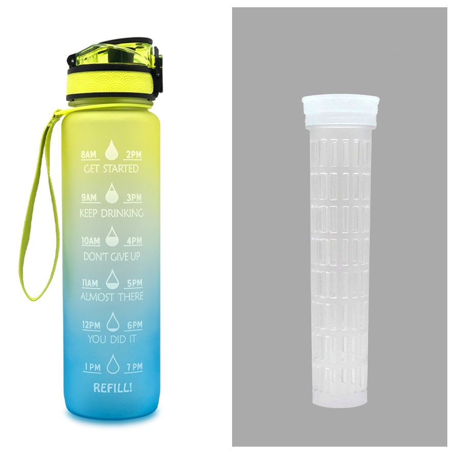 Water Bottle  1L with Time Marker - Leakproof Sports Bottle with Bounce Cover